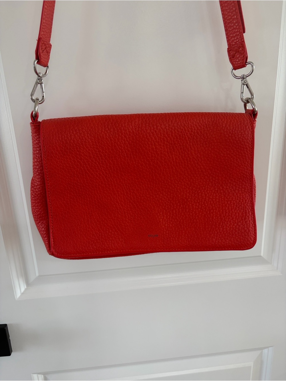 Collab Orange-red Pebbled Leather Look Crossbody Bag - Women. B1